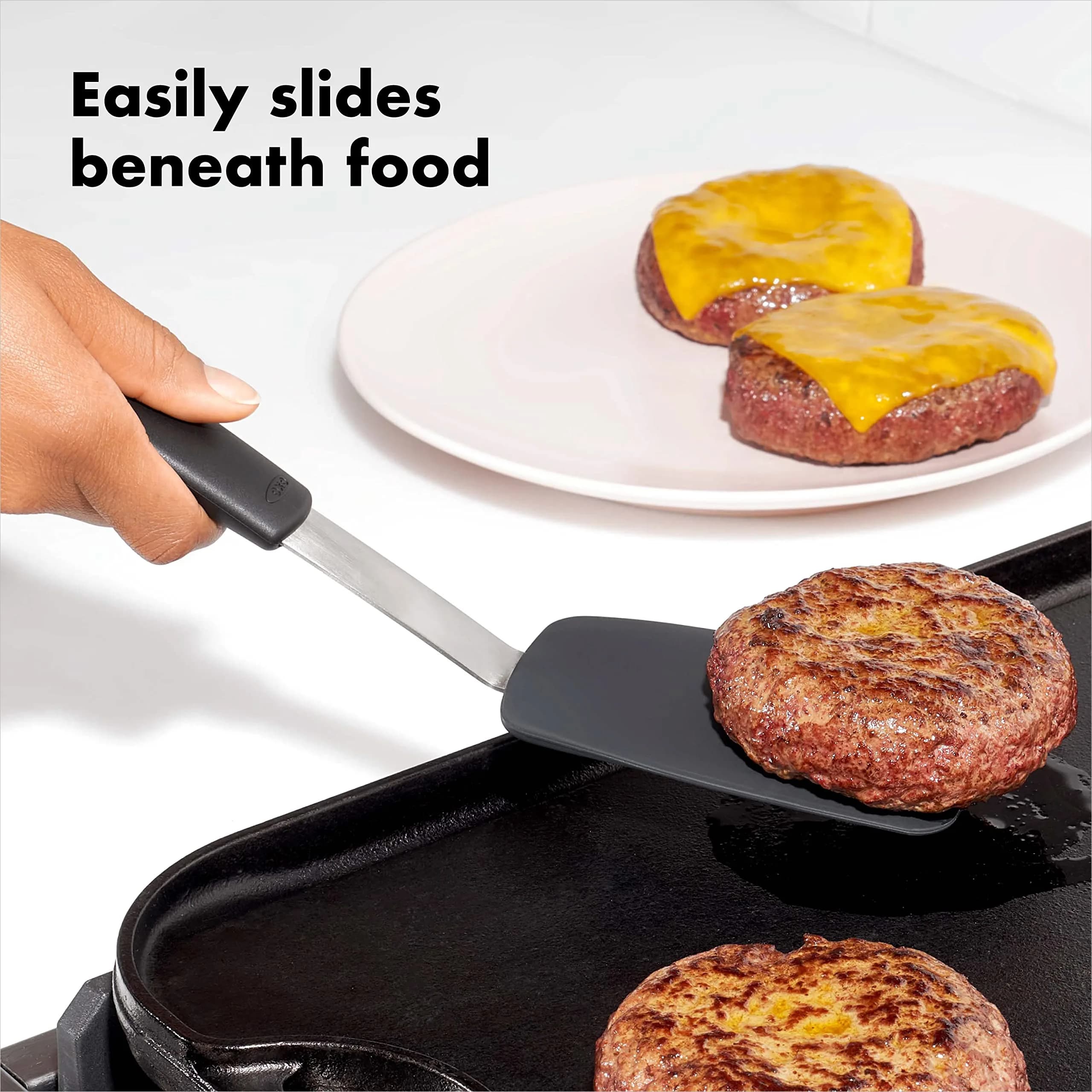 OXO Good Grips Small Silicone Flexible Turner Black | Heat-Resistant & Non-Stick Safe for Indian Kitchens - view 2