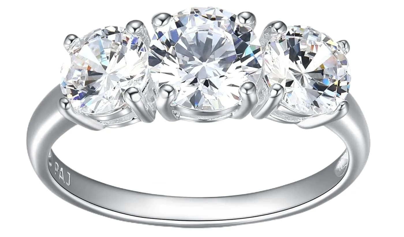 Morgan & Paige Silver Three Stone Round Cut White CZ Engagement Ring Size 8 | Elegant, Hypoallergenic Sterling Silver