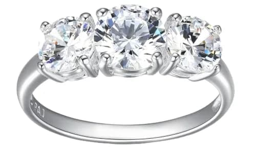 Morgan & Paige Silver Three Stone Round Cut White CZ Engagement Ring Size 8 | Elegant, Hypoallergenic Sterling Silver thumbnail 1