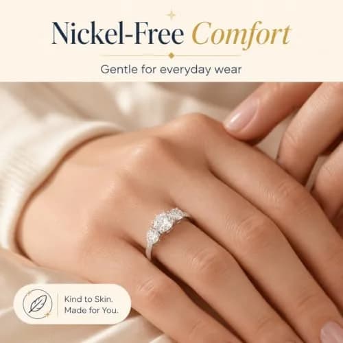 Morgan & Paige Silver Three Stone Round Cut White CZ Engagement Ring Size 8 | Elegant, Hypoallergenic Sterling Silver thumbnail 4
