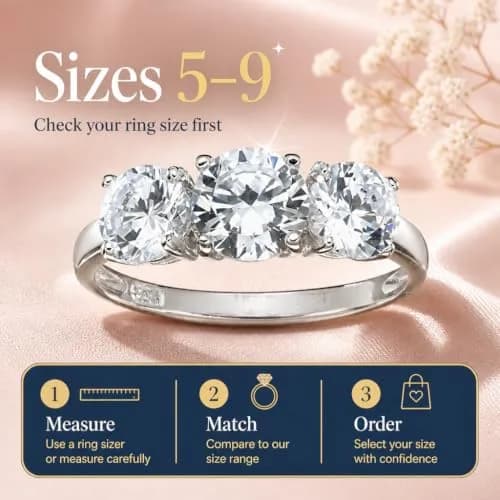 Morgan & Paige Silver Three Stone Round Cut White CZ Engagement Ring Size 8 | Elegant, Hypoallergenic Sterling Silver thumbnail 6