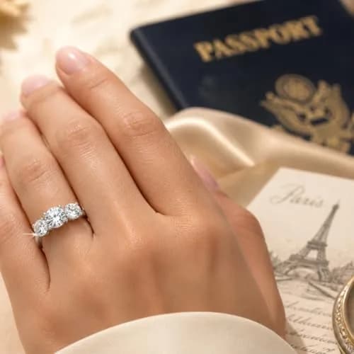 Morgan & Paige Silver Three Stone Round Cut White CZ Engagement Ring Size 8 | Elegant, Hypoallergenic Sterling Silver thumbnail 3