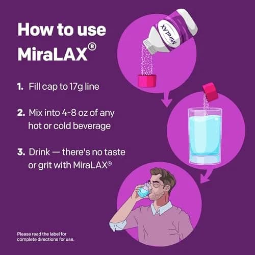 MiraLAX Gentle Constipation Relief Powder, PEG 3350, 14 Doses | Physician Recommended Osmotic Laxative thumbnail 4