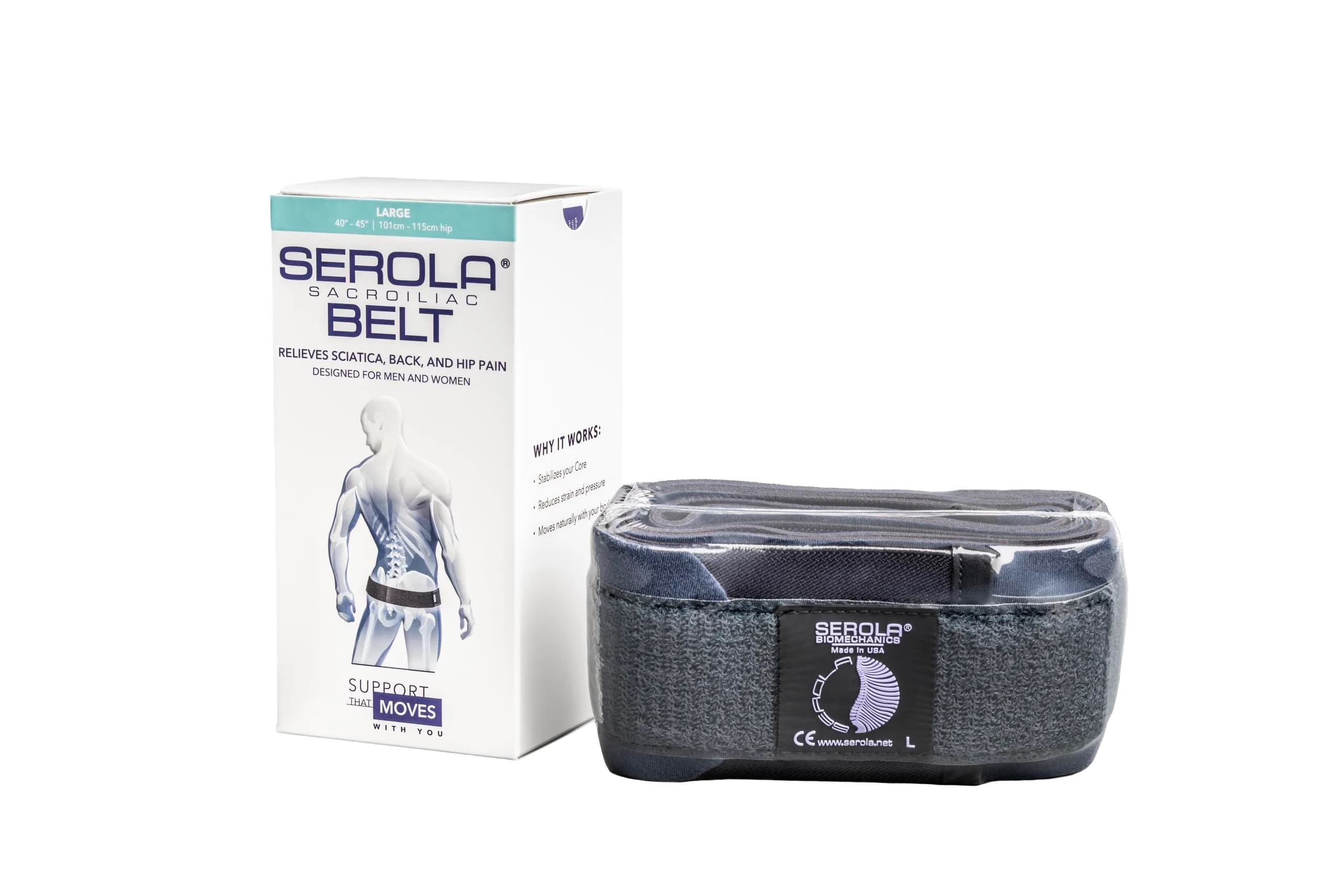 Serola Sacroiliac Belt Large (114cm / 45") for SI Joint Dysfunction, Lower Back, Pelvic & Hip Support | Non-Slip Adjustable Brace