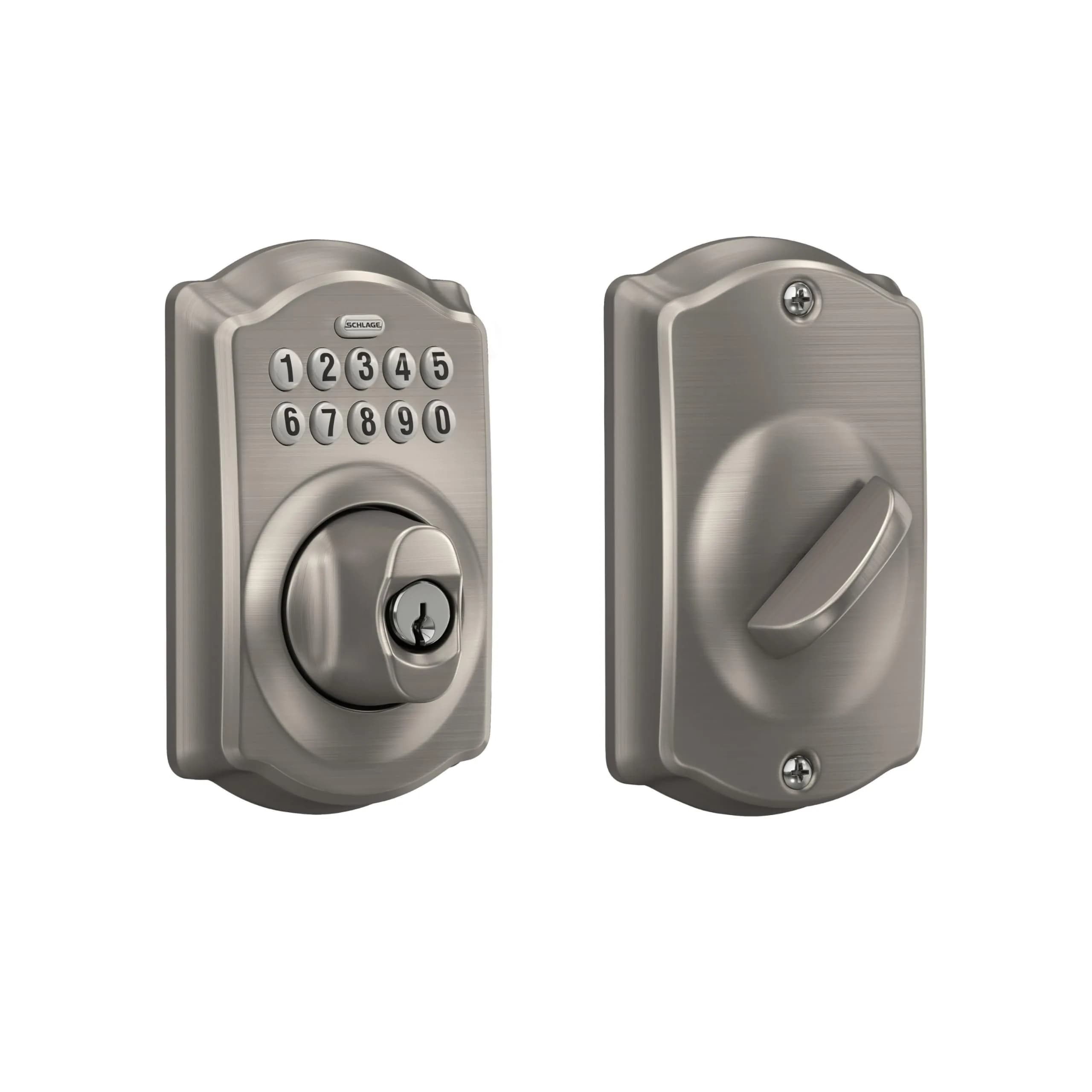 Schlage Electronic Keypad Deadbolt Lock, Camelot Trim, Satin Nickel | Secure Keyless Entry with Durable Metal Construction