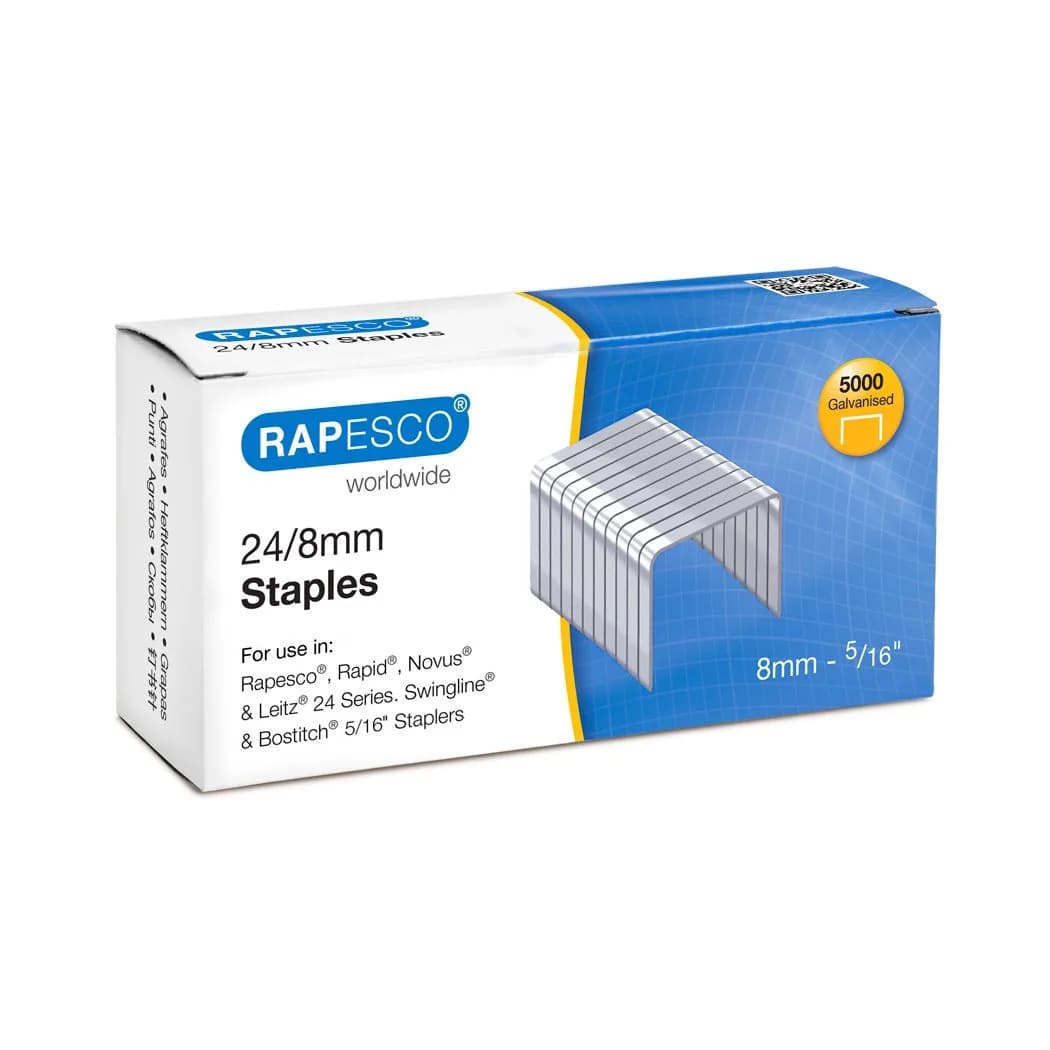 Rapesco Staples, 24/8 mm | High-Quality Galvanized Steel Staples for Office Use