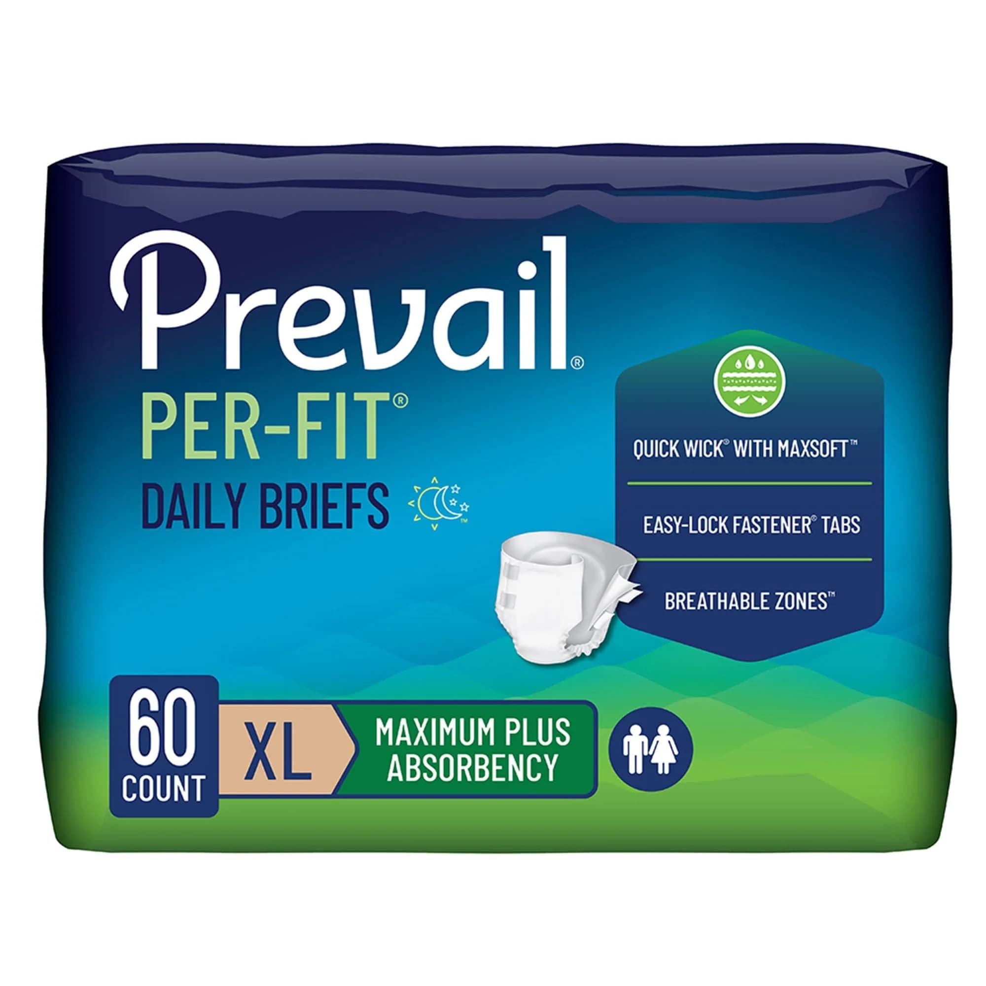 Prevail Per-Fit Daily Briefs XL | Heavy Absorbency Night & Day Comfort (70-120 chars) — White