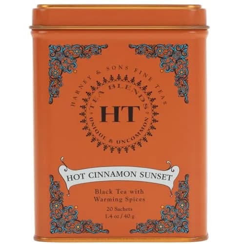 Harney & Sons Caffeinated Hot Cinnamon Sunset Black Tea with Orange and Cloves Tin 20 Sachets | Bold Spice Flavor, Hot or Iced (70-120 chars) thumbnail 1