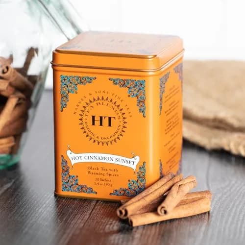 Harney & Sons Caffeinated Hot Cinnamon Sunset Black Tea with Orange and Cloves Tin 20 Sachets | Bold Spice Flavor, Hot or Iced (70-120 chars) thumbnail 5