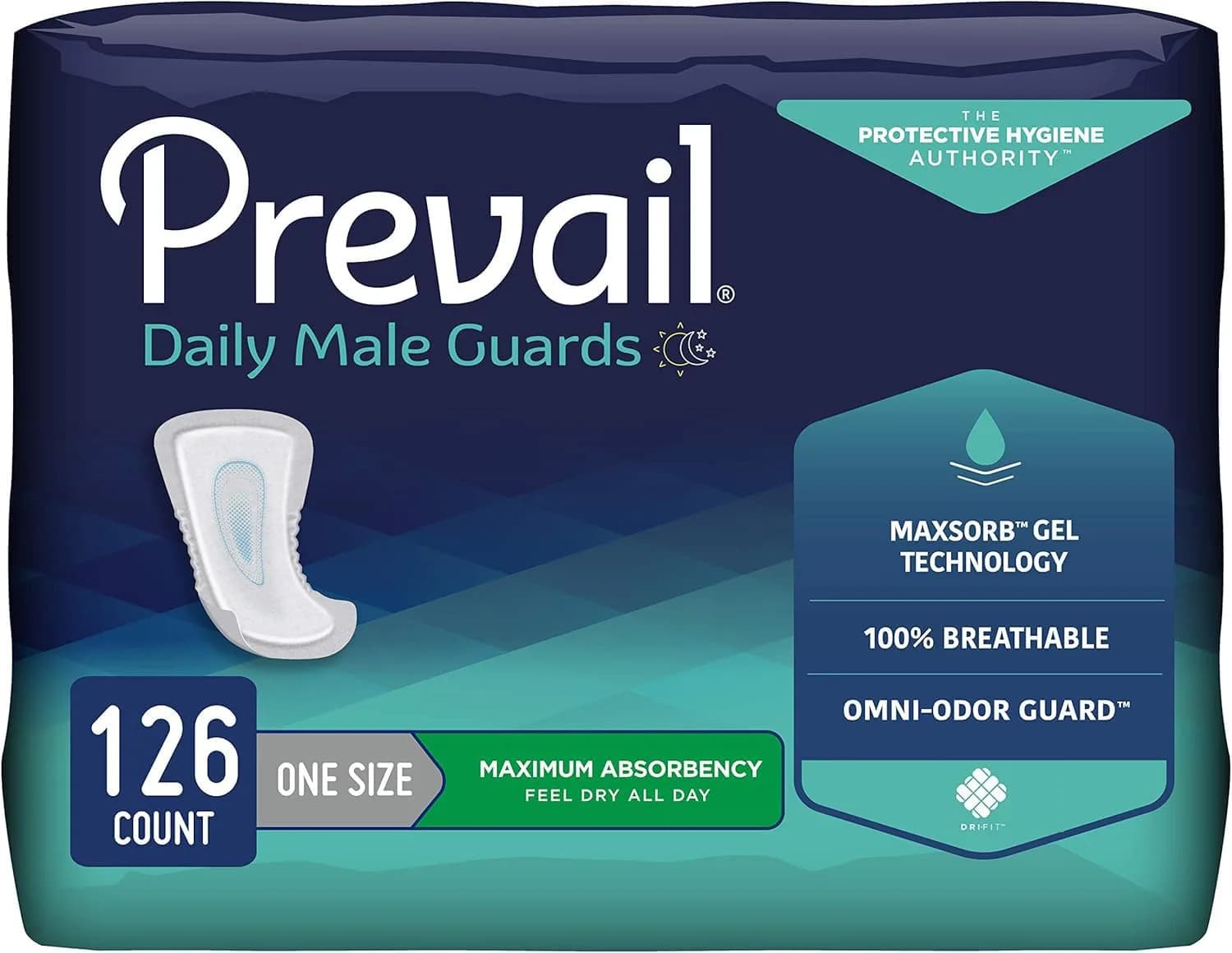 Prevail Daily Male Guards Bladder Control Pad 126 Count | Maximum Absorbency for Discreet Protection - main product image