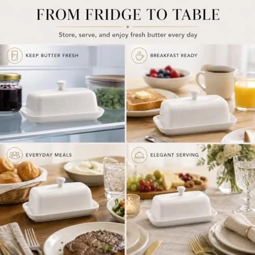 HIC Kitchen Butter Dish with Lid, Fine Porcelain | Elegant Serveware for All Butter Types in India thumbnail 4