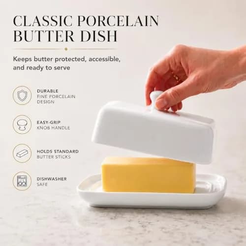HIC Kitchen Butter Dish with Lid, Fine Porcelain | Elegant Serveware for All Butter Types in India thumbnail 5