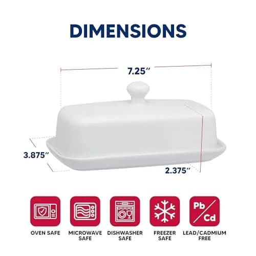 HIC Kitchen Butter Dish with Lid, Fine Porcelain | Elegant Serveware for All Butter Types in India thumbnail 6