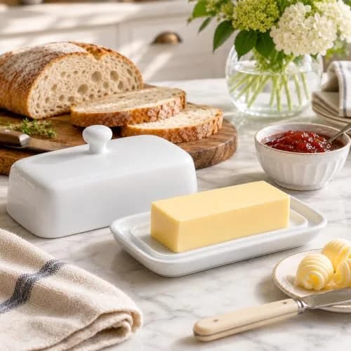 HIC Kitchen Butter Dish with Lid, Fine Porcelain | Elegant Serveware for All Butter Types in India thumbnail 2