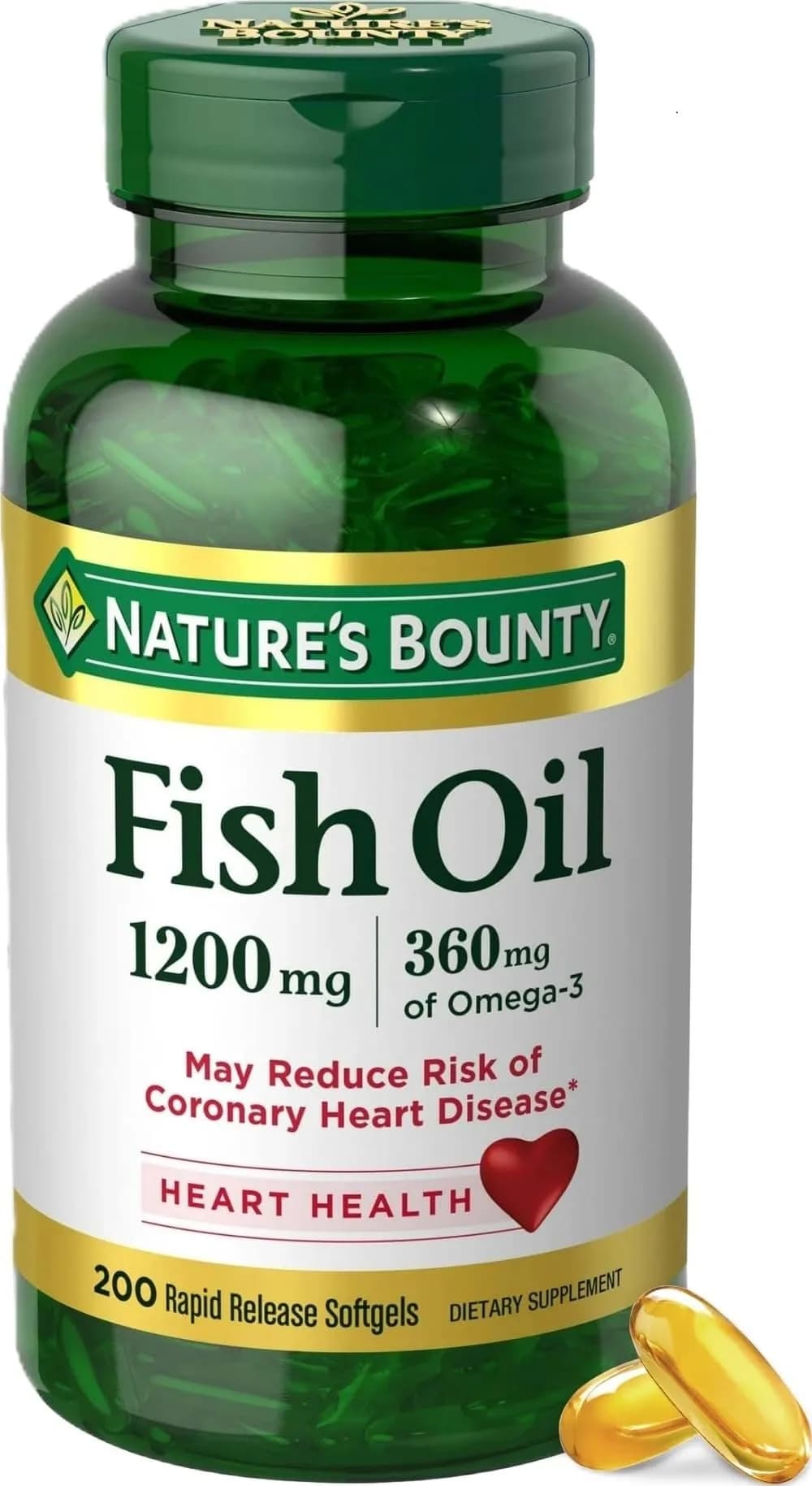 Nature's Bounty Fish Oil Omega 3 Supplements 1200 Mg (360 Mg Omega-3) 200 Softgels | Supports Heart Health - main product image