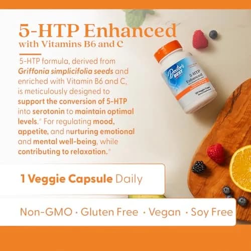Doctor's BEST 5-HTP Enhanced with Vitamins B6 & C, Non-GMO, 120 Veg Caps | Supports Mood & Sleep thumbnail 2