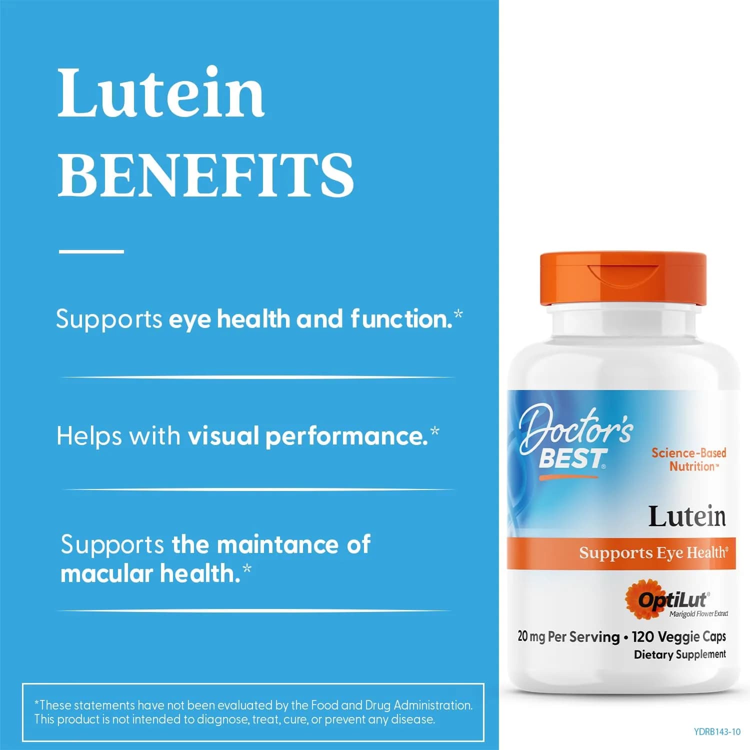 Doctor's Best Lutein Supplement 20mg with Trans Zeaxanthin | 120 Veg Caps - view 2