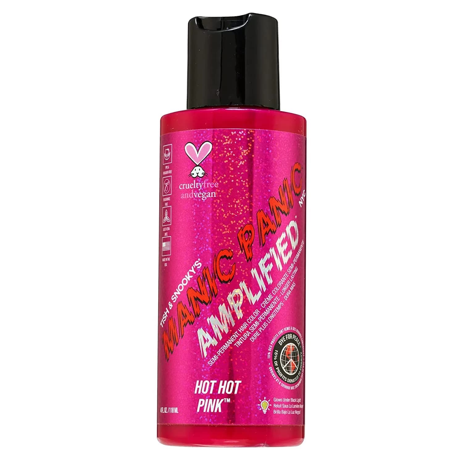 MANIC PANIC Hot Hot Pink Amplified Semi-Permanent Hair Dye 118ml (4 Fl Oz) | Glows Under Blacklight — Hot Hot Pink