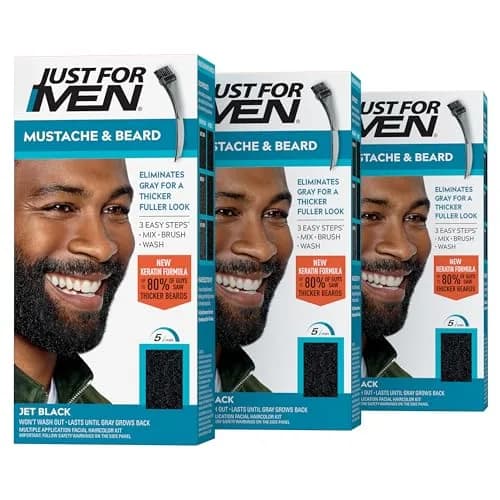 Just For Men Mustache & Beard Coloring Gel Jet Black (M-60) 3 x 0.25 oz | Ammonia-Free Formula for Coarse Facial Hair thumbnail 1