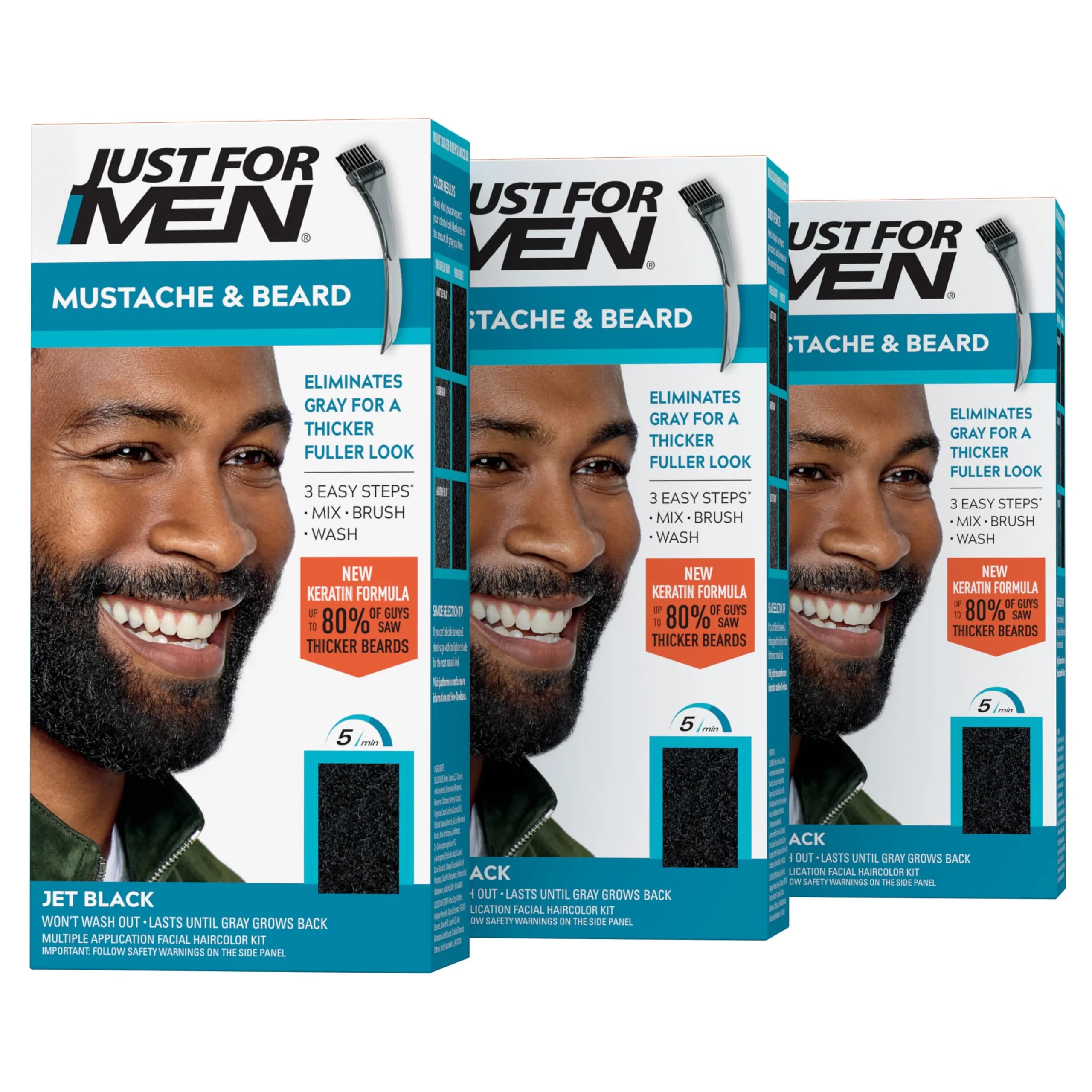 Just For Men Mustache & Beard Jet Black M-60 (Pack of 3) | Ammonia-Free Facial Hair Color - main product image