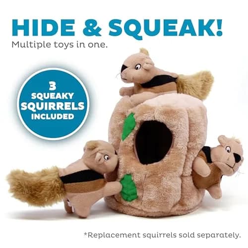 Outward Hound Hide-A-Squirrel Plush Squeaky Dog Toy Large 10.5 x 7.5 inches | Interactive Puzzle for Dogs thumbnail 3