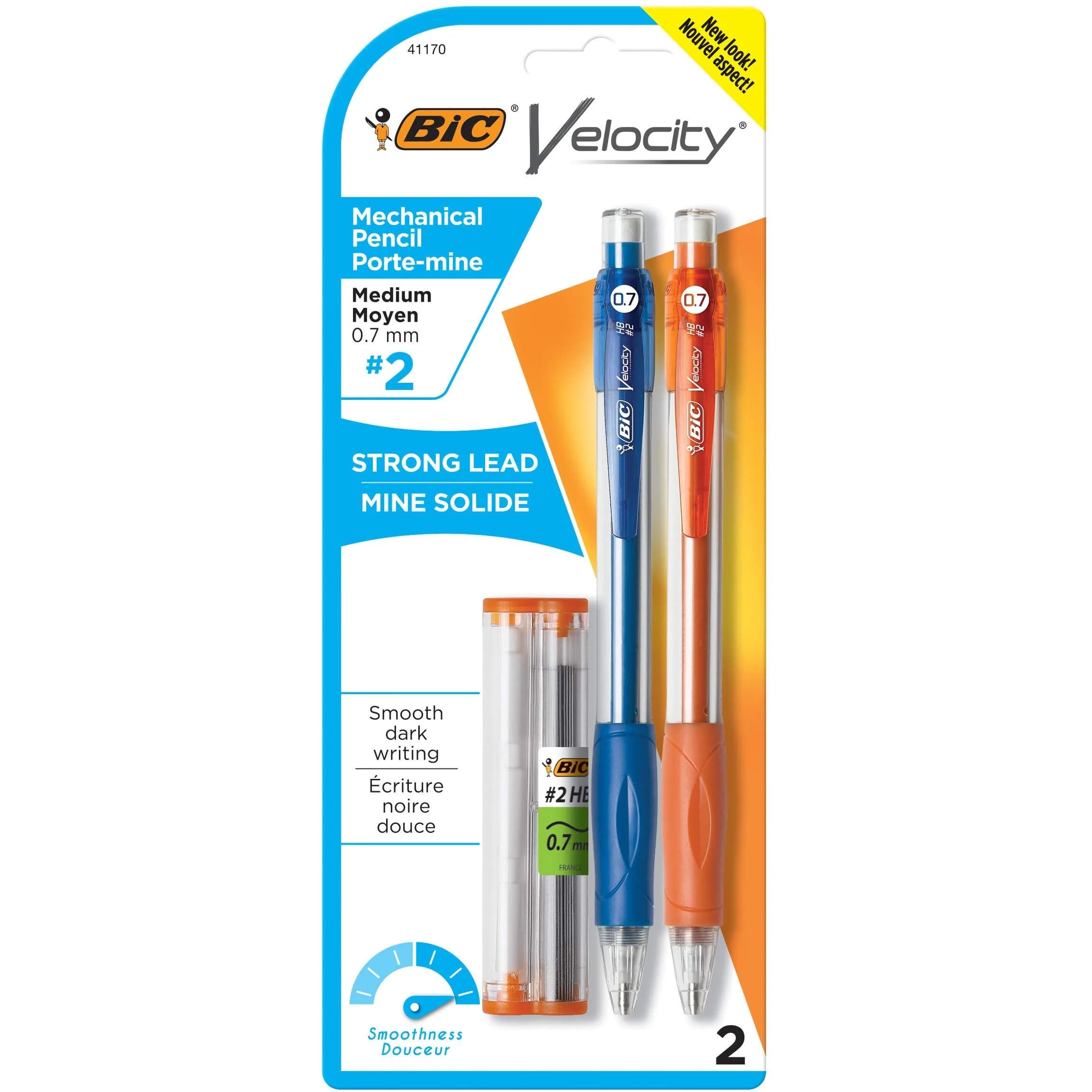 BIC Velocity Mechanical Pencils, 2-Count Pack, Medium Point, 0.7mm | Reliable, Smudge-Free Writing — Colorful Barrel, Medium Point (0.7mm) Lead