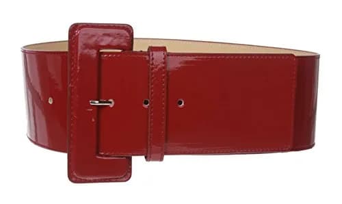 Beltiscool Ladies High Waist Wide Patent Leather Belt 36" Dark Red | Bold Fashion Accessory thumbnail 1