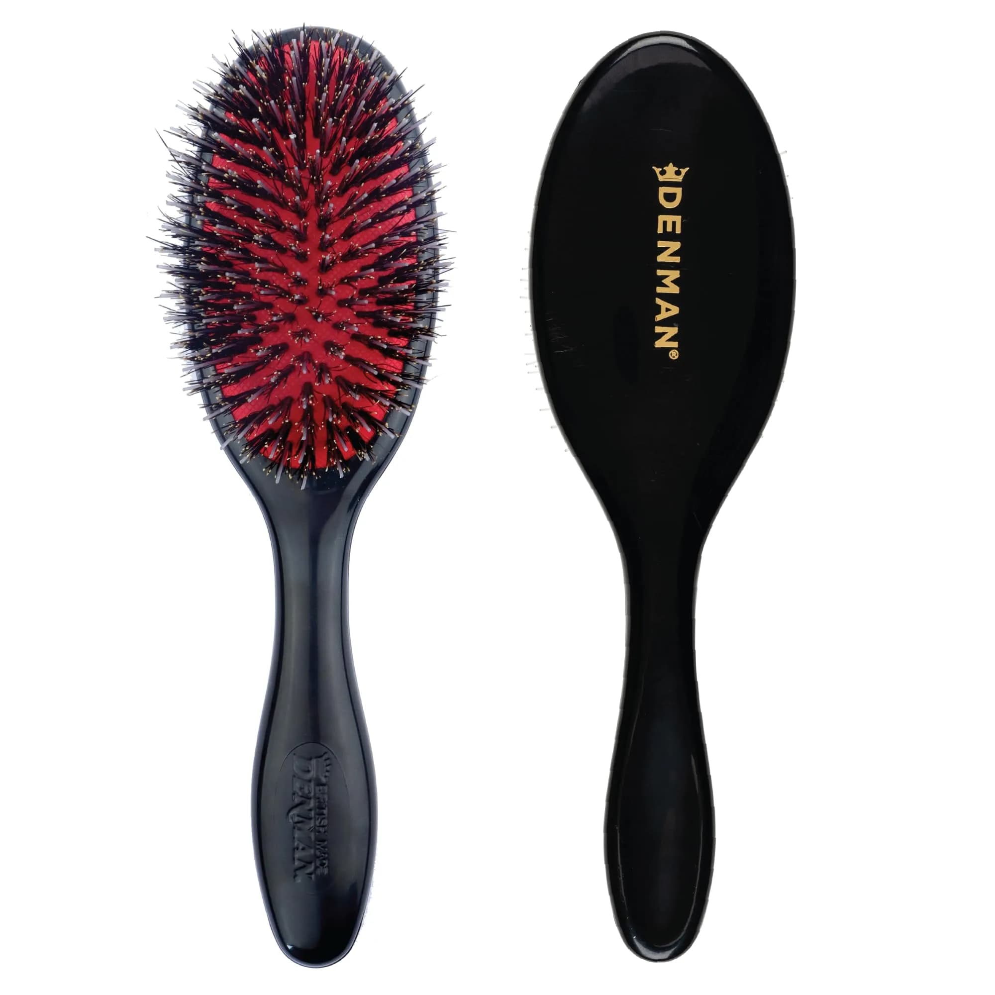 Denman D81S Cushion Hair Brush Small Black with Nylon Boar Bristles | Detangling, Smoothing, Shine — Black