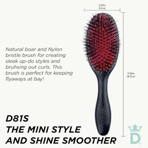 Denman D81S Cushion Hair Brush Small Black with Nylon Boar Bristles | Detangling, Smoothing, Shine thumbnail 2