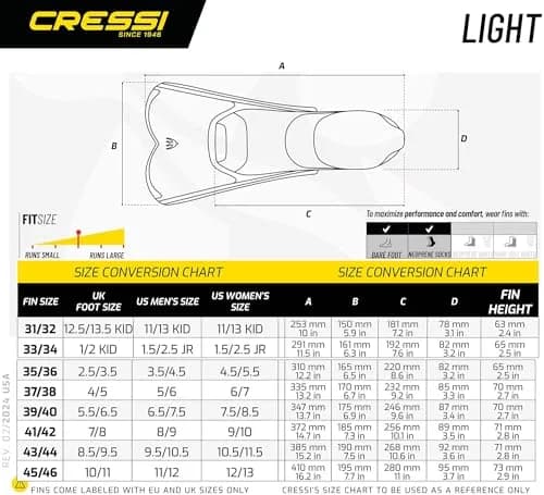Cressi Light Short Full Foot Pocket Fins, Blue, 31/32 | Agile swim training fins for pool & snorkeling thumbnail 5