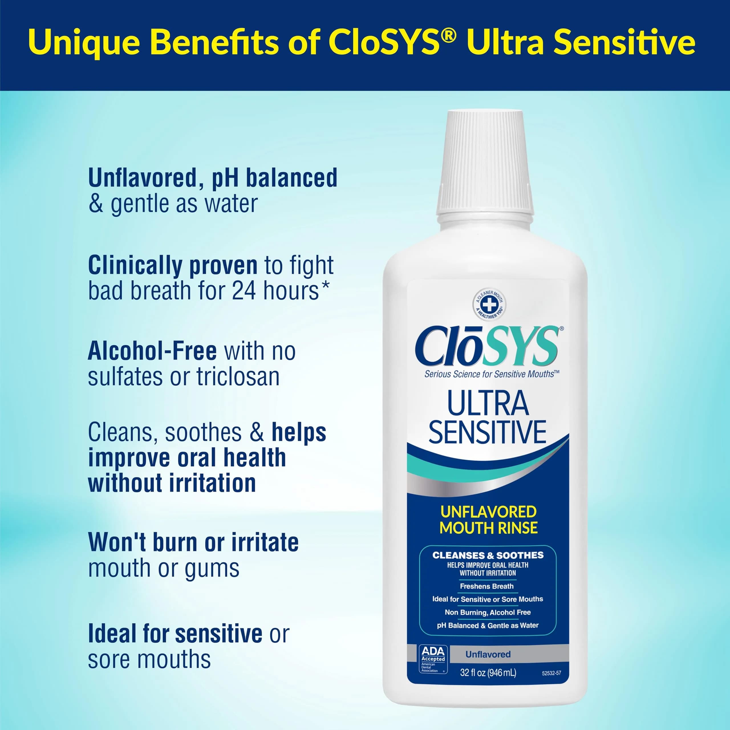 CloSYS Ultra Sensitive Alcohol-Free Mouthwash - 32 Fl Oz Single Bottle - view 2