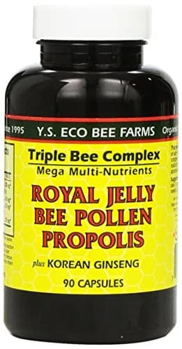 YS Organic Royal Jelly Bee Pollen Propolis with Ginseng Capsules 90 Count | Triple Bee Complex for Energy thumbnail 1