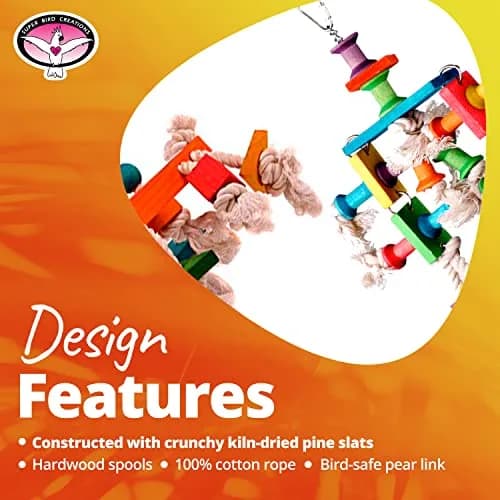 Super Bird Creations Dancing Spools Bird Toy with Cotton Rope for Medium Birds | 33cm (13" L x 8" H x 2" W) thumbnail 4