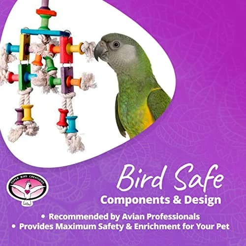 Super Bird Creations Dancing Spools Bird Toy with Cotton Rope for Medium Birds | 33cm (13" L x 8" H x 2" W) thumbnail 7
