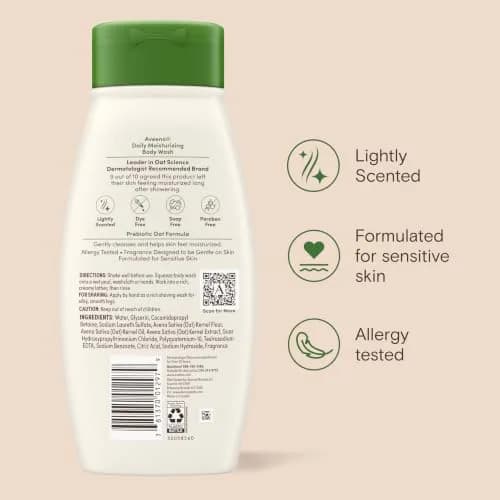 Aveeno Daily Moisturizing Body Wash for Normal to Dry Skin, Sensitive Skin Formula with Prebiotic Oat, 532ml (18 Fl Oz) | Gently Cleanses & Nourishes Dry Skin thumbnail 9