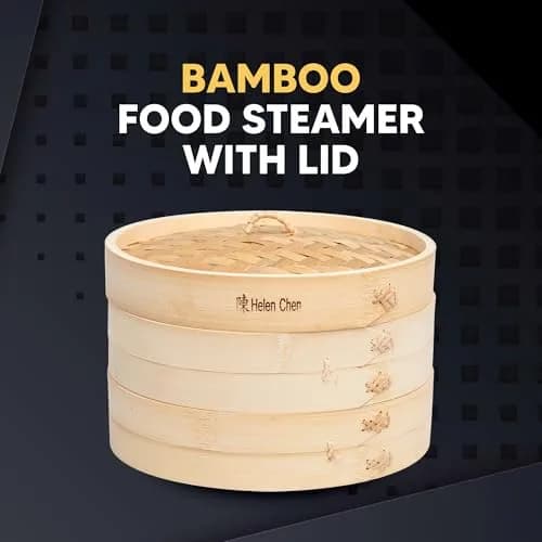 Helen's Asian Kitchen 10-Inch Natural Bamboo Food Steamer Basket with Lid | Traditional 2-Tier Steamer for Dumplings, Dim Sum, Veggies, Fish, Meat thumbnail 8