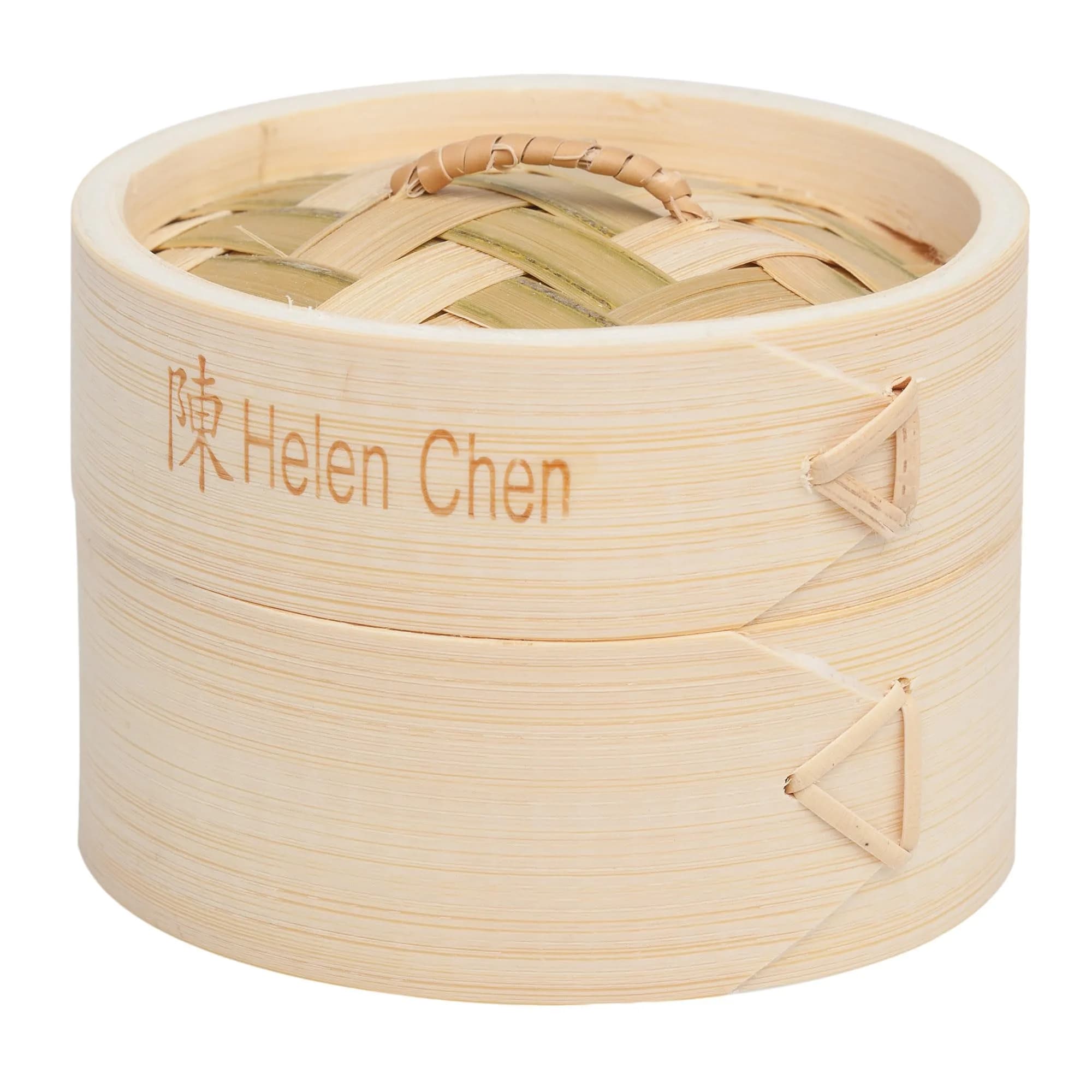 Helen's Asian Kitchen 12-Inch Bamboo Food Steamer with Lid | Natural Bamboo Steamer Basket for Dumplings, Dim Sum, Veggies, Fish, Meat — 4 inch