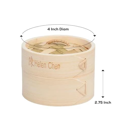Helen's Asian Kitchen Bamboo Dim Sum Steamer Basket with Lid, 4 Inch (10 cm) 1-Tier | Authentic Asian Cooking thumbnail 2
