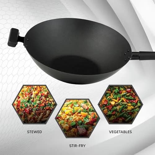 Helen's Asian Kitchen Premium Excalibur Non-Stick Wok, 14-Inch Flat Bottom | Traditional Asian Cooking Performance thumbnail 5