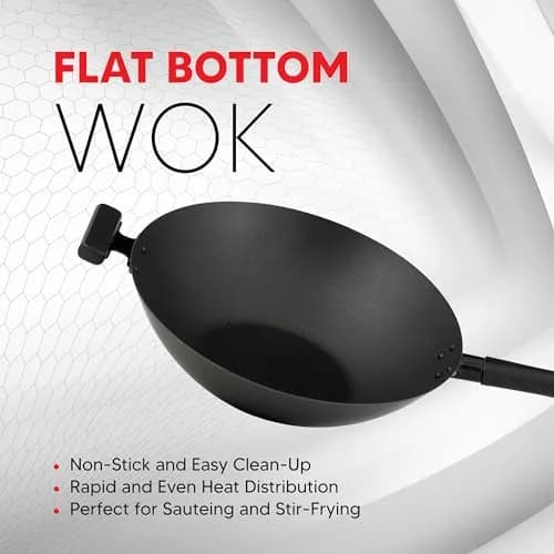 Helen's Asian Kitchen Premium Excalibur Non-Stick Wok, 14-Inch Flat Bottom | Traditional Asian Cooking Performance thumbnail 2