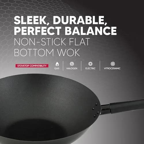 Helen's Asian Kitchen Premium Excalibur Non-Stick Wok, 14-Inch Flat Bottom | Traditional Asian Cooking Performance thumbnail 3