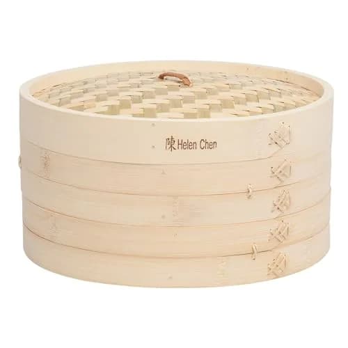 Helen's Asian Kitchen 12-Inch Bamboo Food Steamer with Lid | Natural Bamboo Steamer Basket for Dumplings, Dim Sum, Veggies, Fish, Meat thumbnail 1