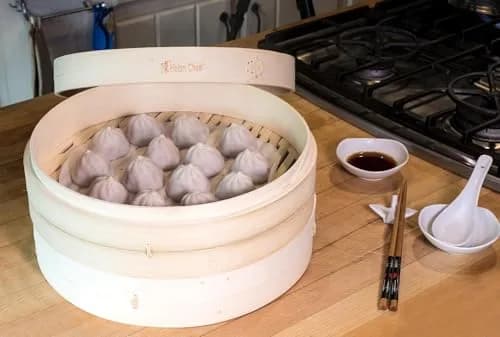 Helen's Asian Kitchen 12-Inch Bamboo Food Steamer with Lid | Natural Bamboo Steamer Basket for Dumplings, Dim Sum, Veggies, Fish, Meat thumbnail 5