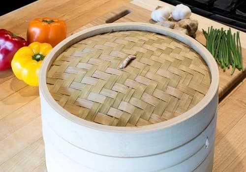 Helen's Asian Kitchen 12-Inch Bamboo Food Steamer with Lid | Natural Bamboo Steamer Basket for Dumplings, Dim Sum, Veggies, Fish, Meat thumbnail 6