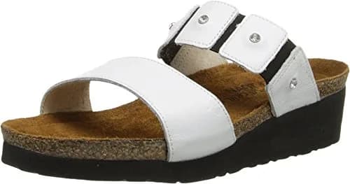 NAOT Ashley Wedge Sandal, White Leather, 40 EU/8.5-9 M US | Feminine slip-on with rhinestone accents thumbnail 1