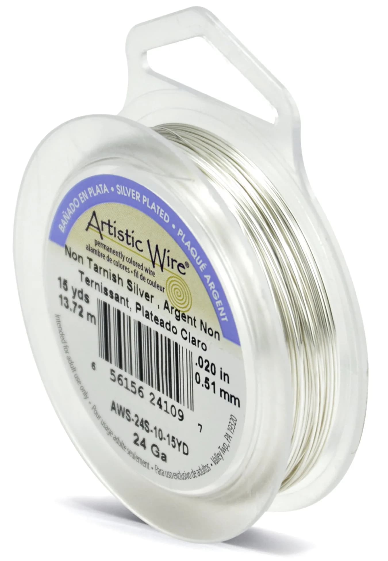 Artistic Wire 24 Gauge Silver Plated Copper Craft Wire 13.7m (45 yd) | Tarnish Resistant for Jewelry Making - main product image