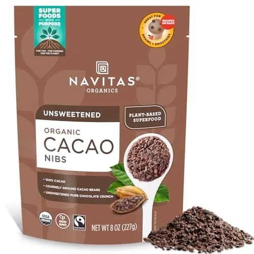 Navitas Organics Cacao Nibs – Unsweetened Dark Chocolate Crunch – Antioxidants, Minerals, Fiber – For Trail Mix, Baking & More (8oz) thumbnail 1