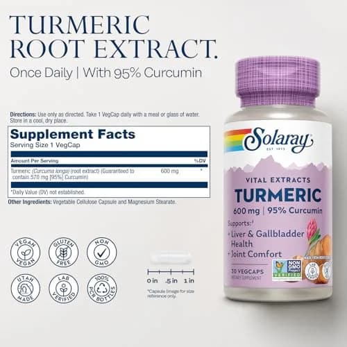 SOLARAY Turmeric Root Extract 600mg | 60 VegCaps (30 CT) | Supports Joints & Liver thumbnail 2