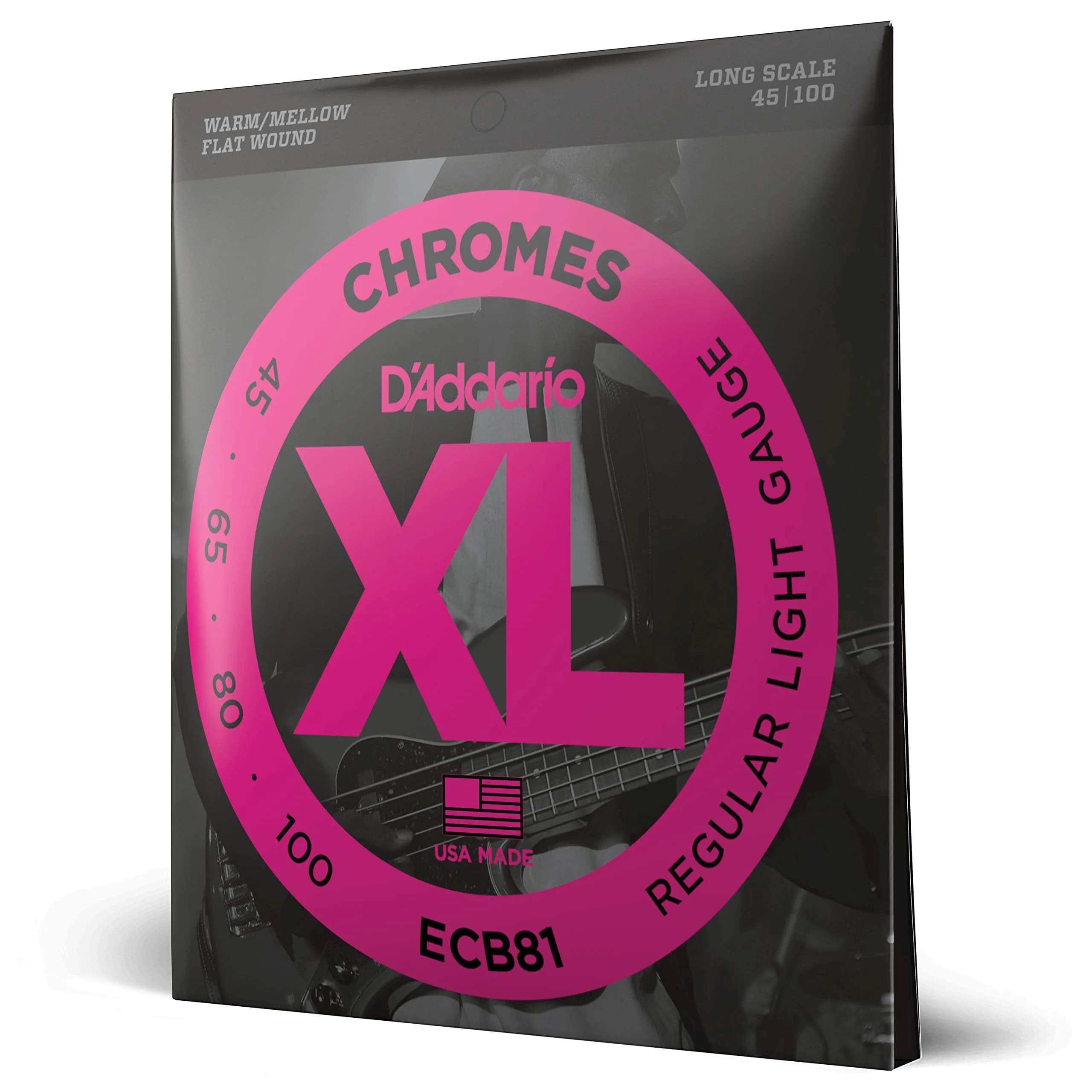 D'Addario XL Chromes Flatwound Bass Strings ECB81 Regular Light 45-100 | Smooth Mellow Tone - main product image