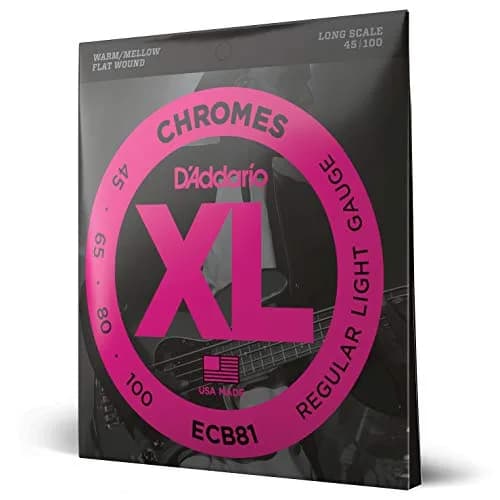 D'Addario XL Chromes Flatwound Bass Strings ECB81 Regular Light 45-100 | Smooth Mellow Tone thumbnail 1